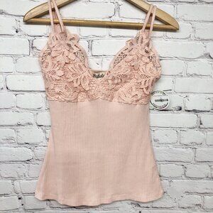 NWT Soft Pink Coquette Cottagecore Crochet Lace Strap Clean Girl Cami Top Sz S